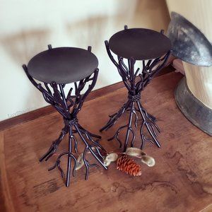 Pair of Metal Candle Holders | Woodland Decor